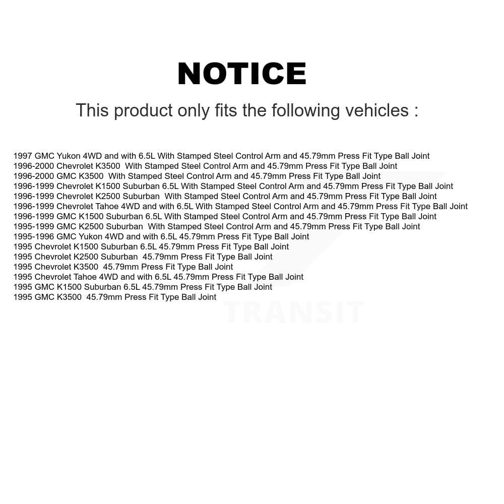 TOR - KTR-101791 - Front Suspension Ball Joint Kits image 2