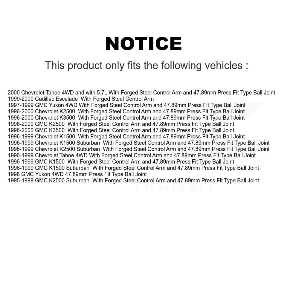 TOR - KTR-102357 - Front Suspension Ball Joint Kits image 2